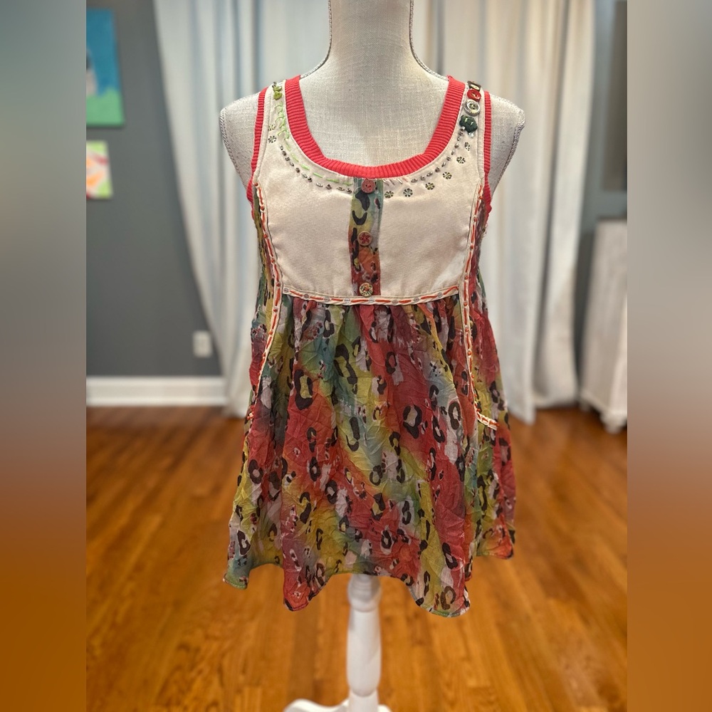 Flora Paris vintage colorful leopard print doll top women’s size small EUC